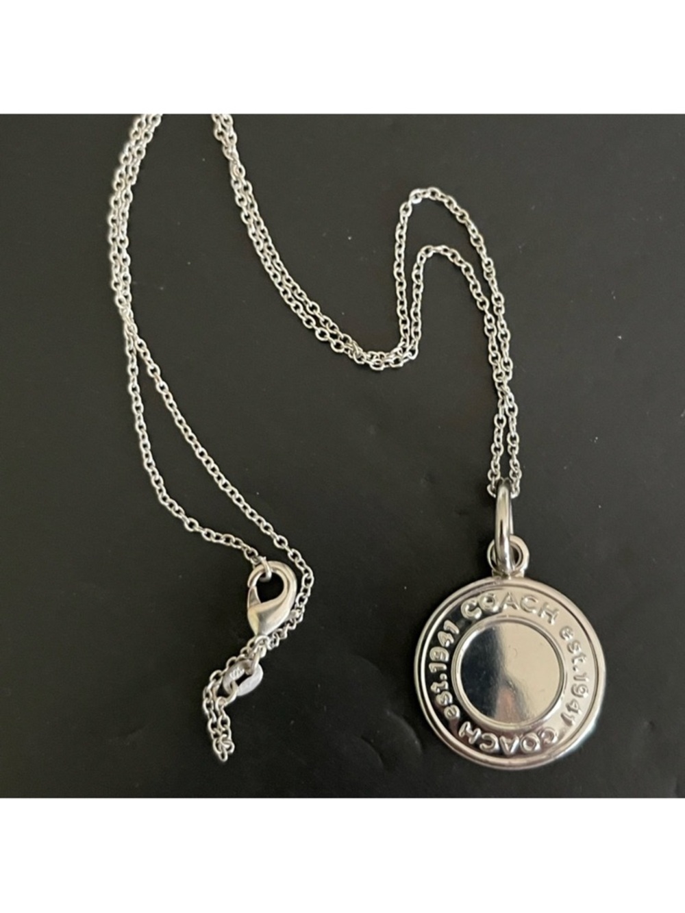 Coach Silver Round Logo Disc Pendant Necklace